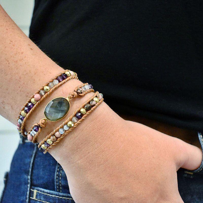 Labradorite & Floral - 3 Wrap