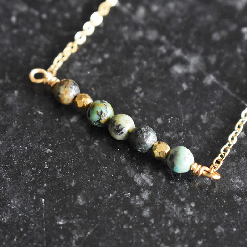 African Turquoise & Gold Necklace