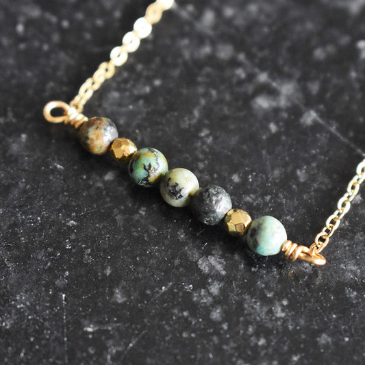 African Turquoise & Gold Necklace