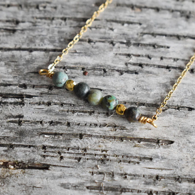 African Turquoise & Gold Necklace