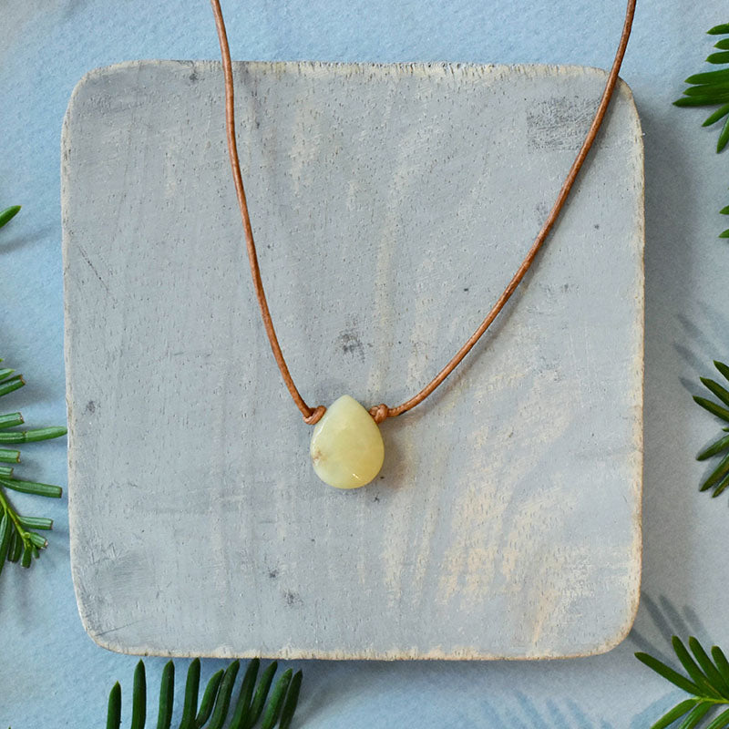 Amazonite & Light Brown Leather Necklace