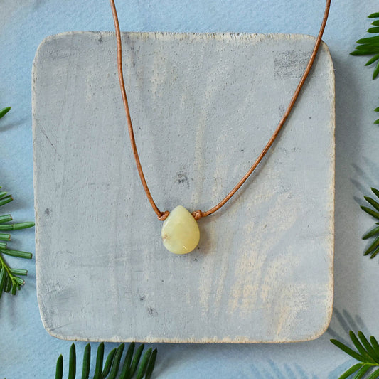 Amazonite & Light Brown Leather Necklace