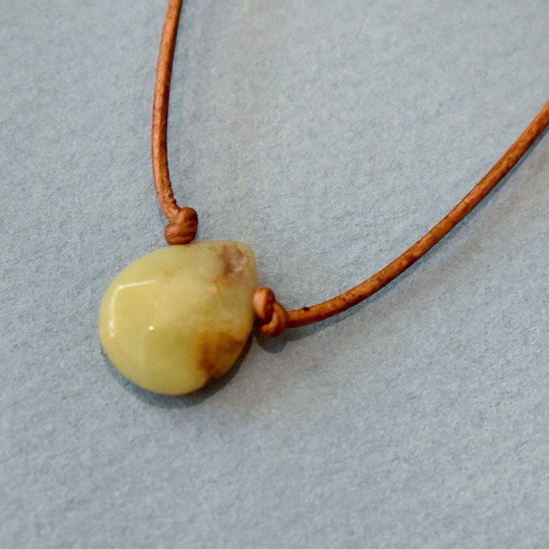 Amazonite & Light Brown Leather Necklace