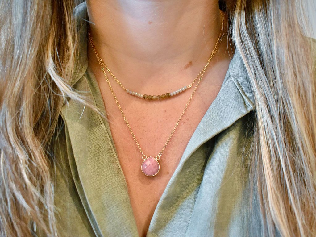 Rhodonite & Gold Labradorite Tiered Necklace
